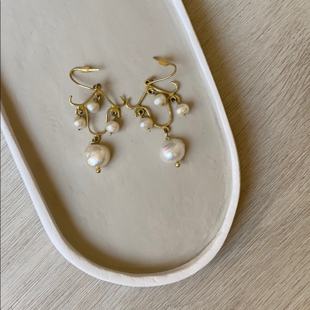 Gold and Pearl Chandelier Earrings